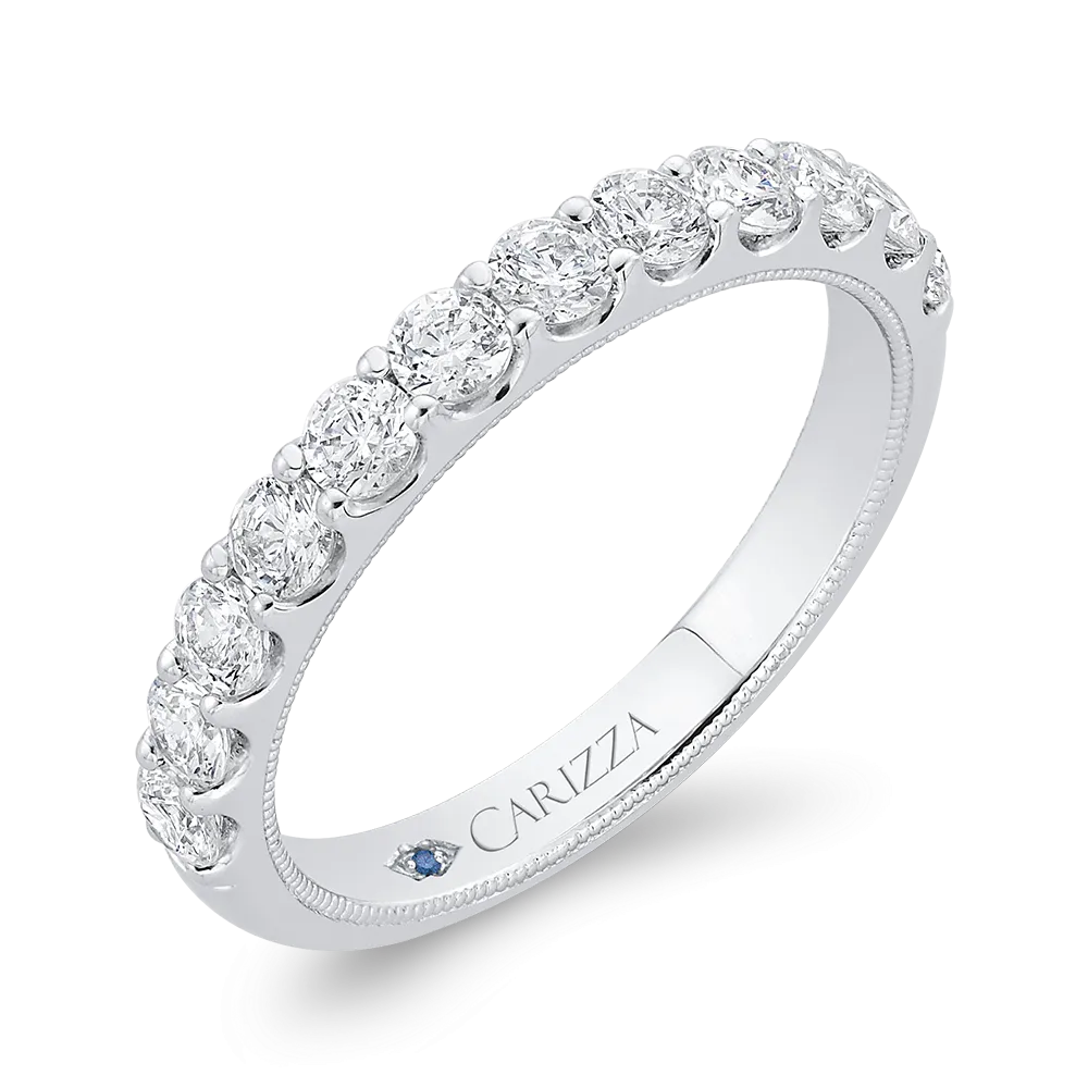14K White Gold Half Eternity Round Diamond Wedding Band