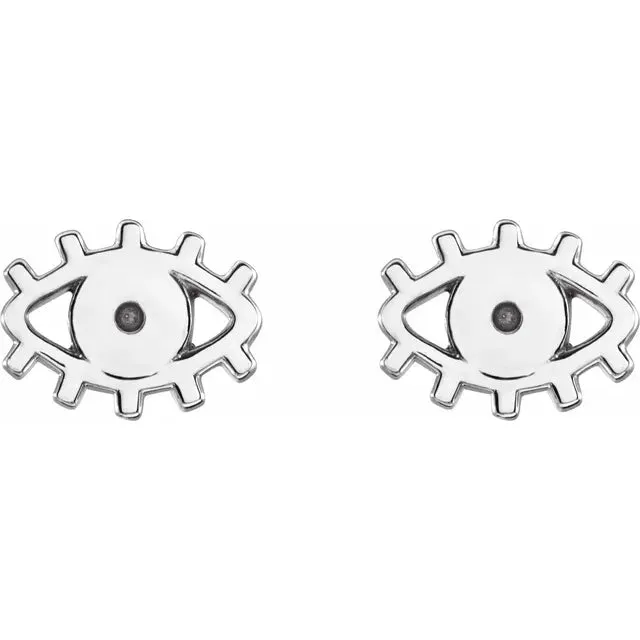 14K White Gold Round Accented Evil Eye Earrings