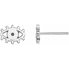 14K White Gold Round Accented Evil Eye Earrings