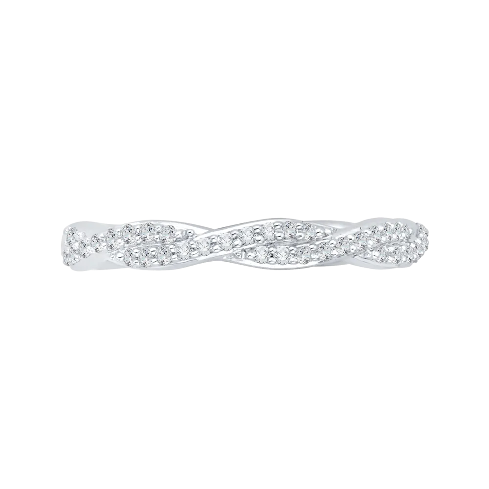 14K White Gold Round Diamond Criss Cross Half Eternity Wedding Band