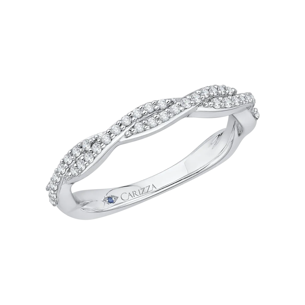 14K White Gold Round Diamond Criss Cross Half Eternity Wedding Band