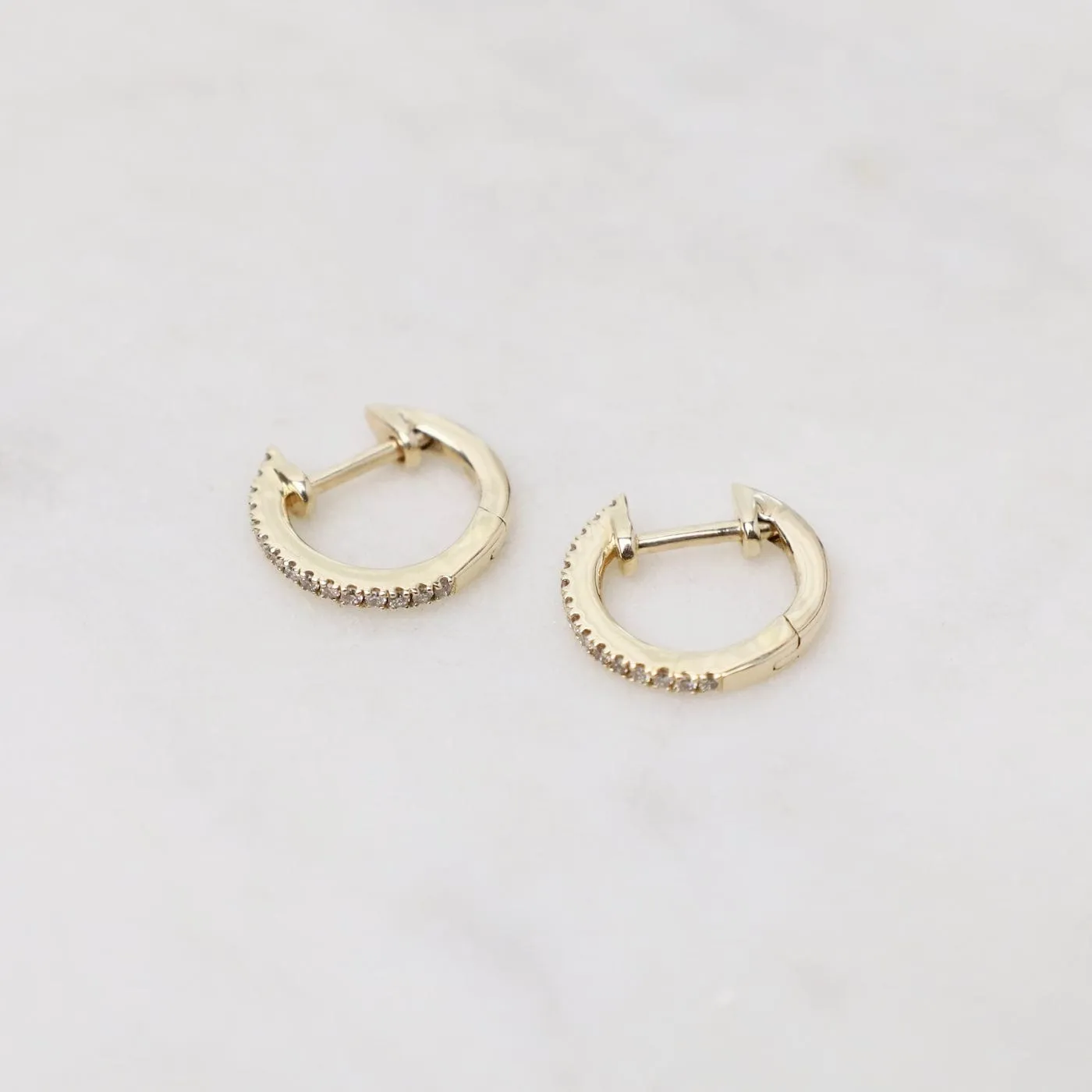 14k Yellow Gold Dainty Diamond Huggies