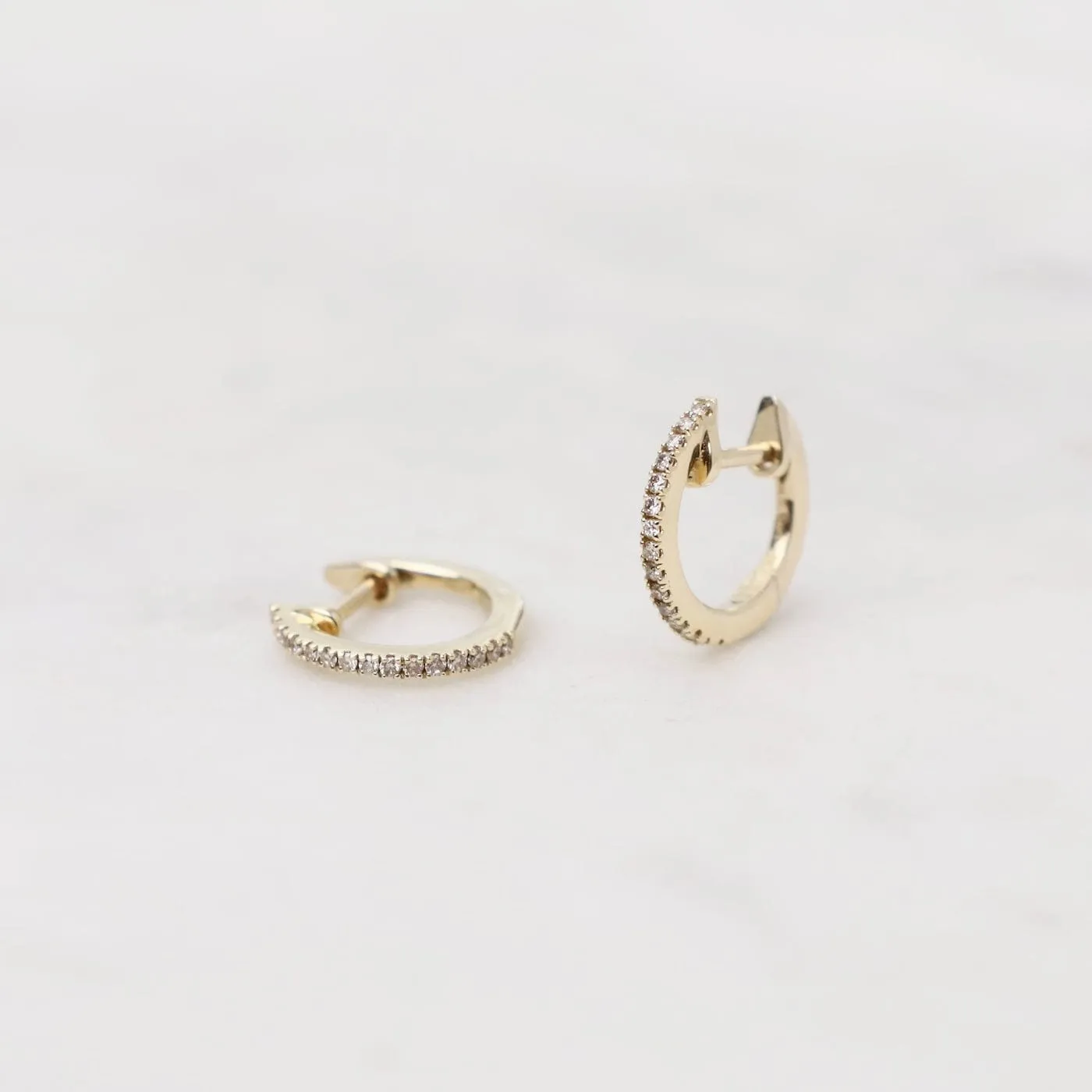 14k Yellow Gold Dainty Diamond Huggies