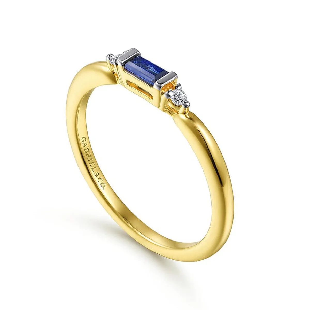 14K Yellow Gold Diamond and Blue Sapphire Stackable Ring - LR52291Y45SA