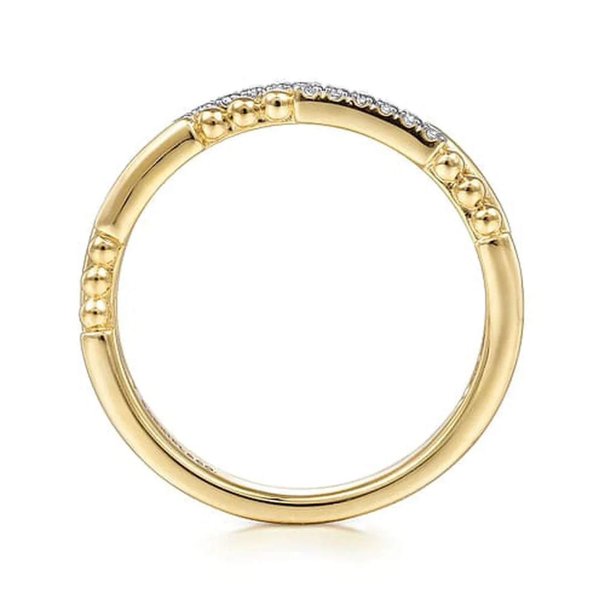 14K Yellow Gold Two Row Beaded Diamond Stackable Ring - LR51456