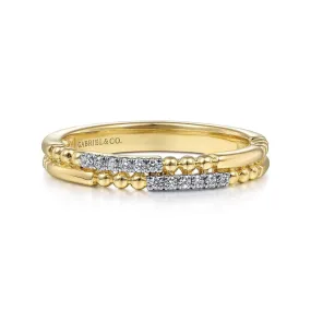 14K Yellow Gold Two Row Beaded Diamond Stackable Ring - LR51456