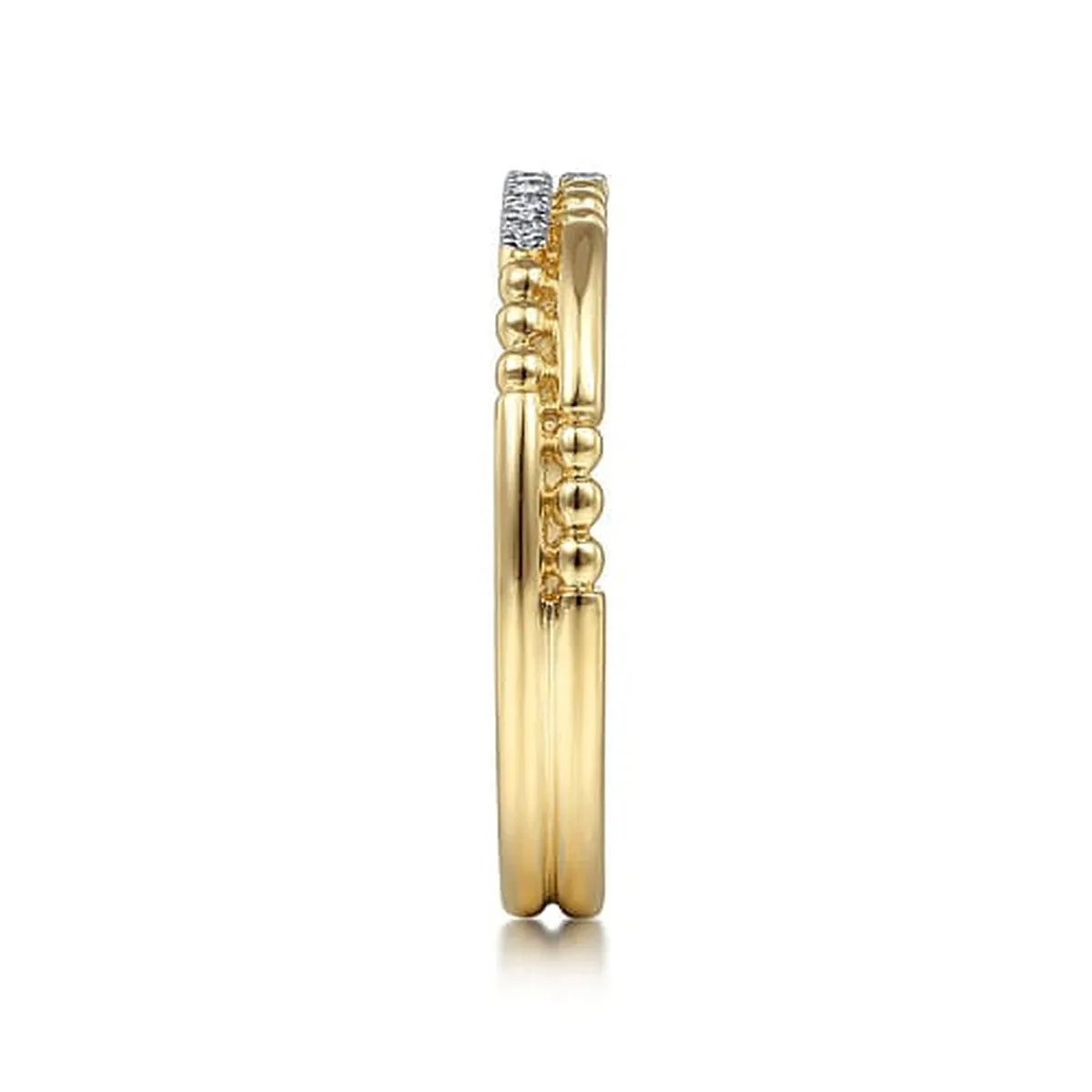14K Yellow Gold Two Row Beaded Diamond Stackable Ring - LR51456