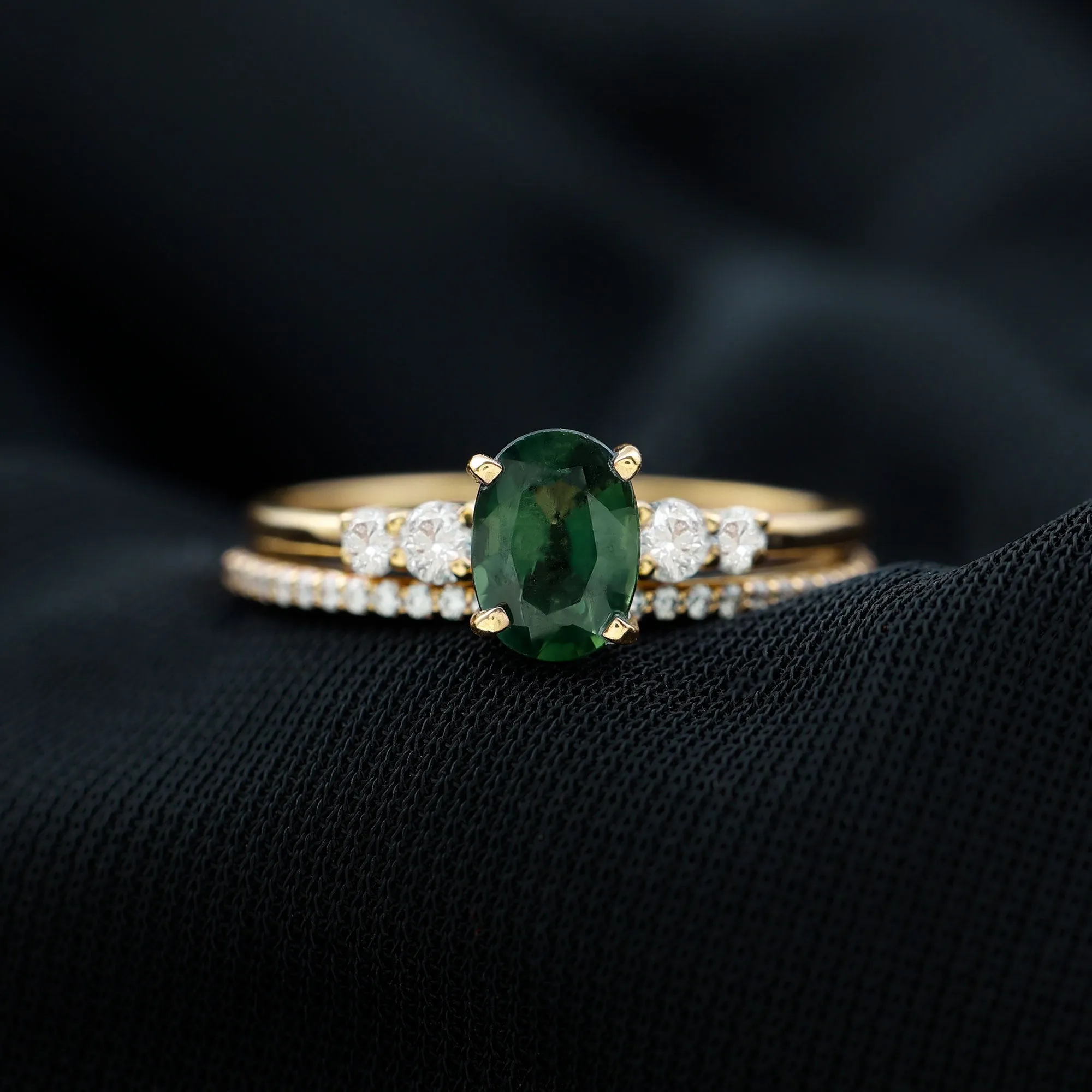 1.50 CT Created Green Sapphire and Diamond Ring Set