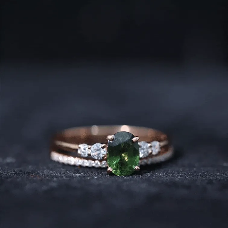 1.50 CT Created Green Sapphire and Diamond Ring Set