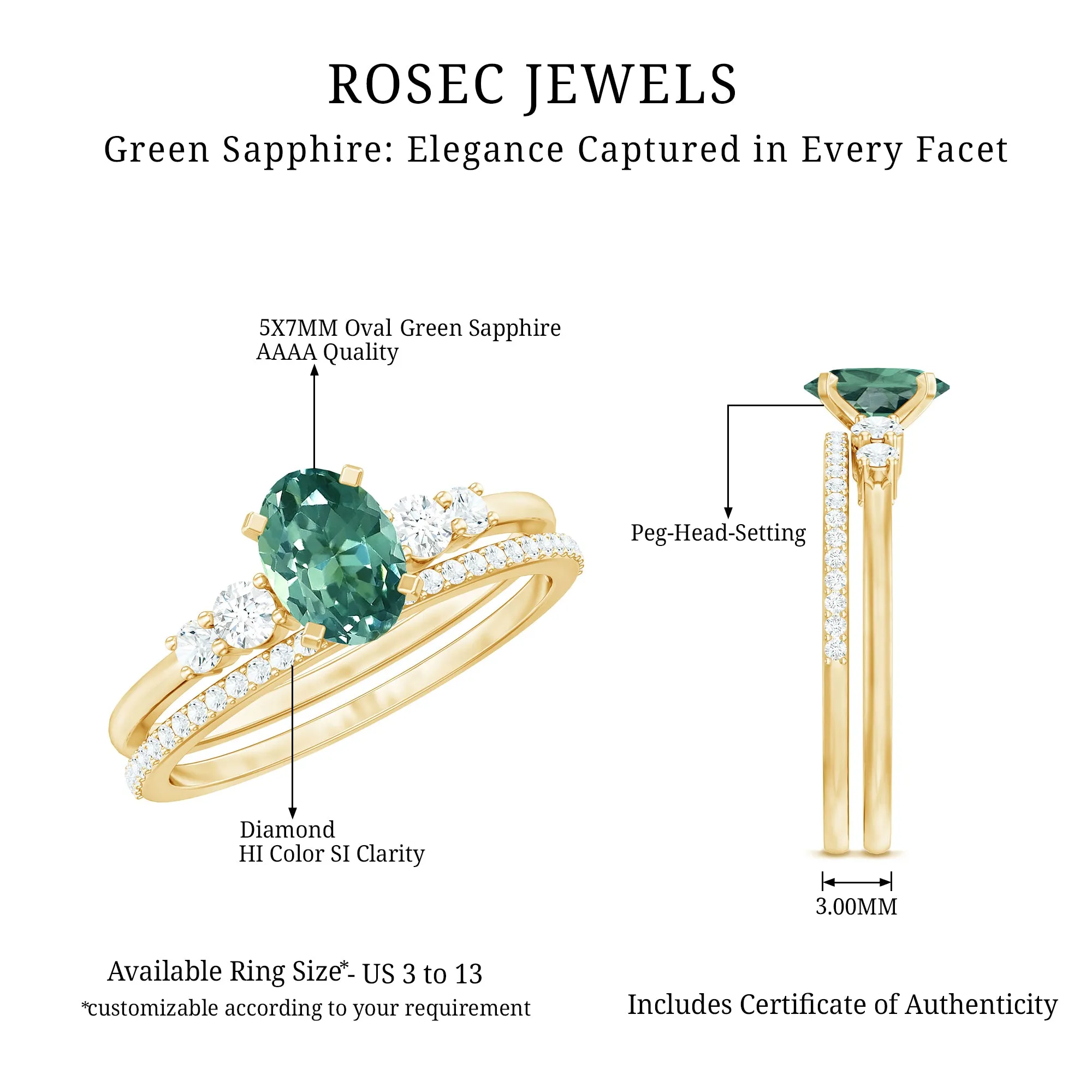 1.50 CT Created Green Sapphire and Diamond Ring Set
