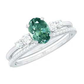 1.50 CT Created Green Sapphire and Diamond Ring Set