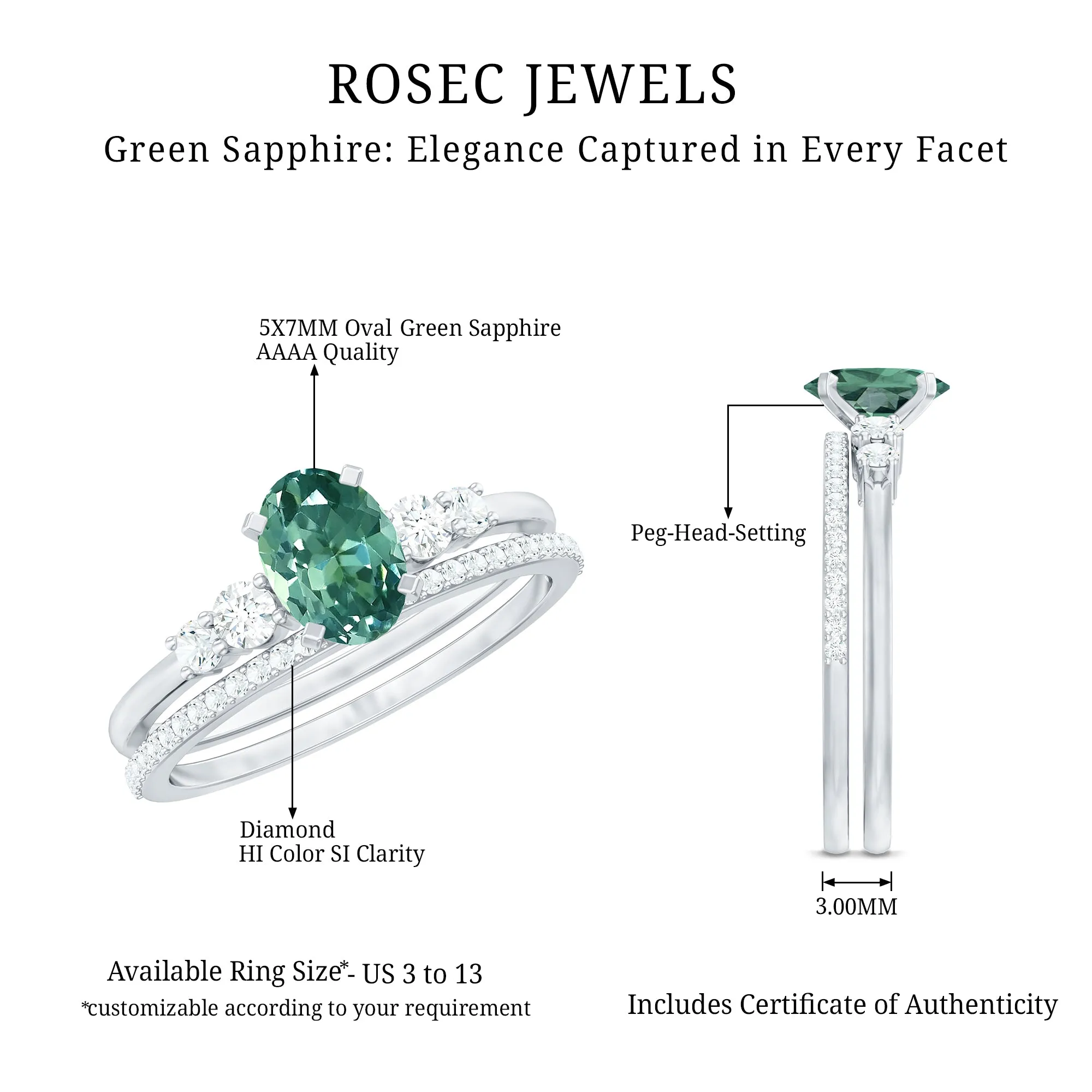 1.50 CT Created Green Sapphire and Diamond Ring Set