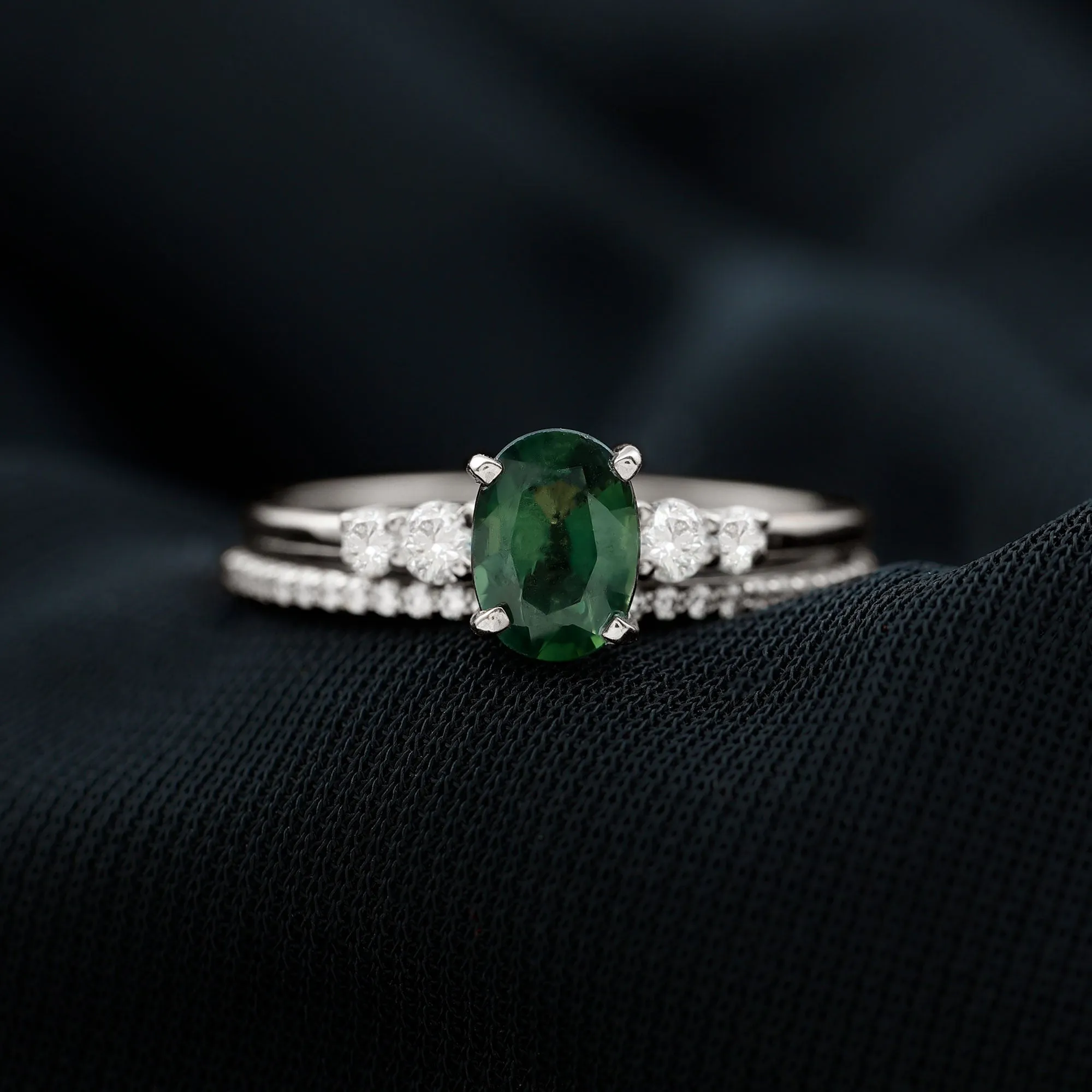 1.50 CT Created Green Sapphire and Diamond Ring Set