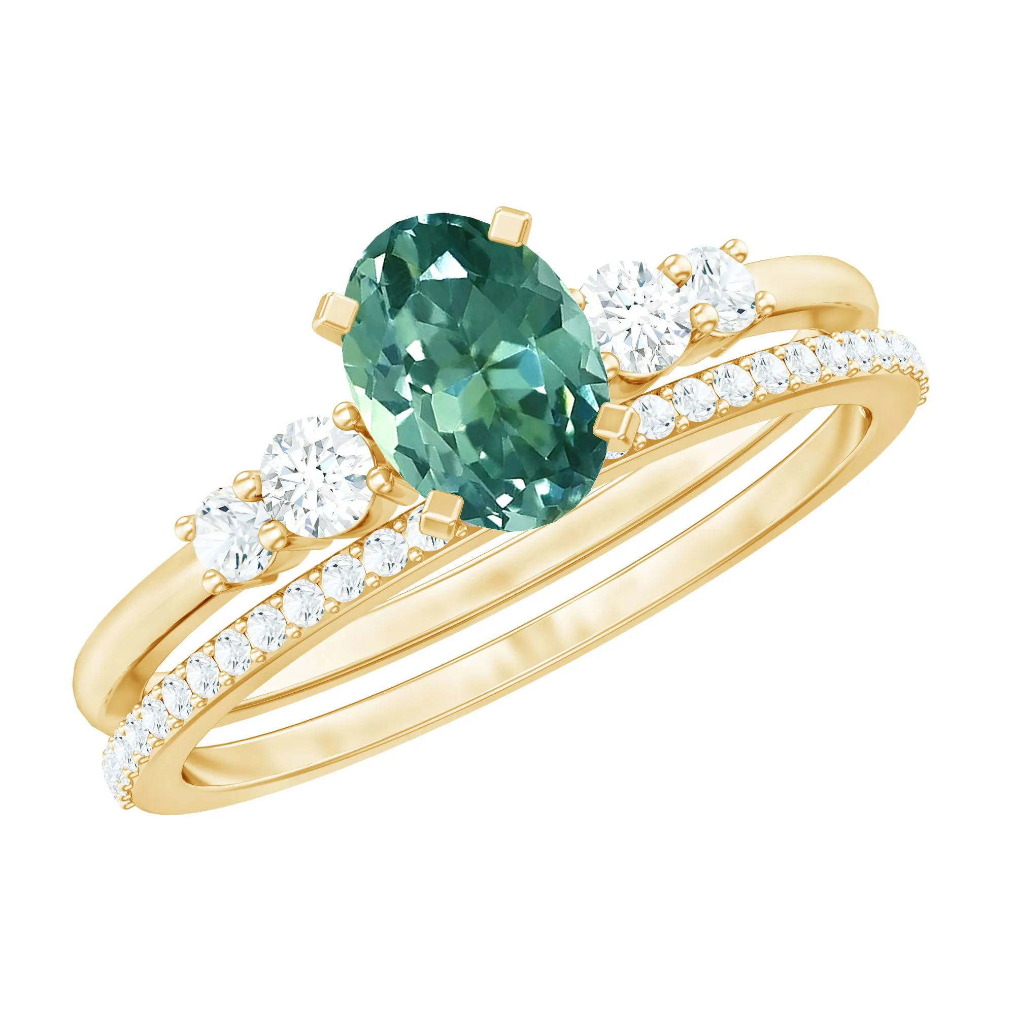 1.50 CT Created Green Sapphire and Diamond Ring Set