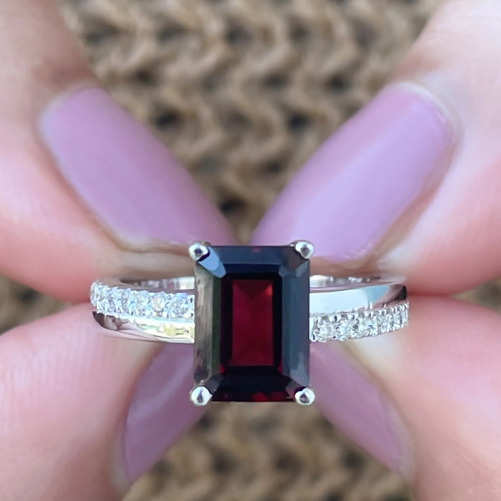 1.75 CT Garnet Two Tone Solitaire Ring with Diamond