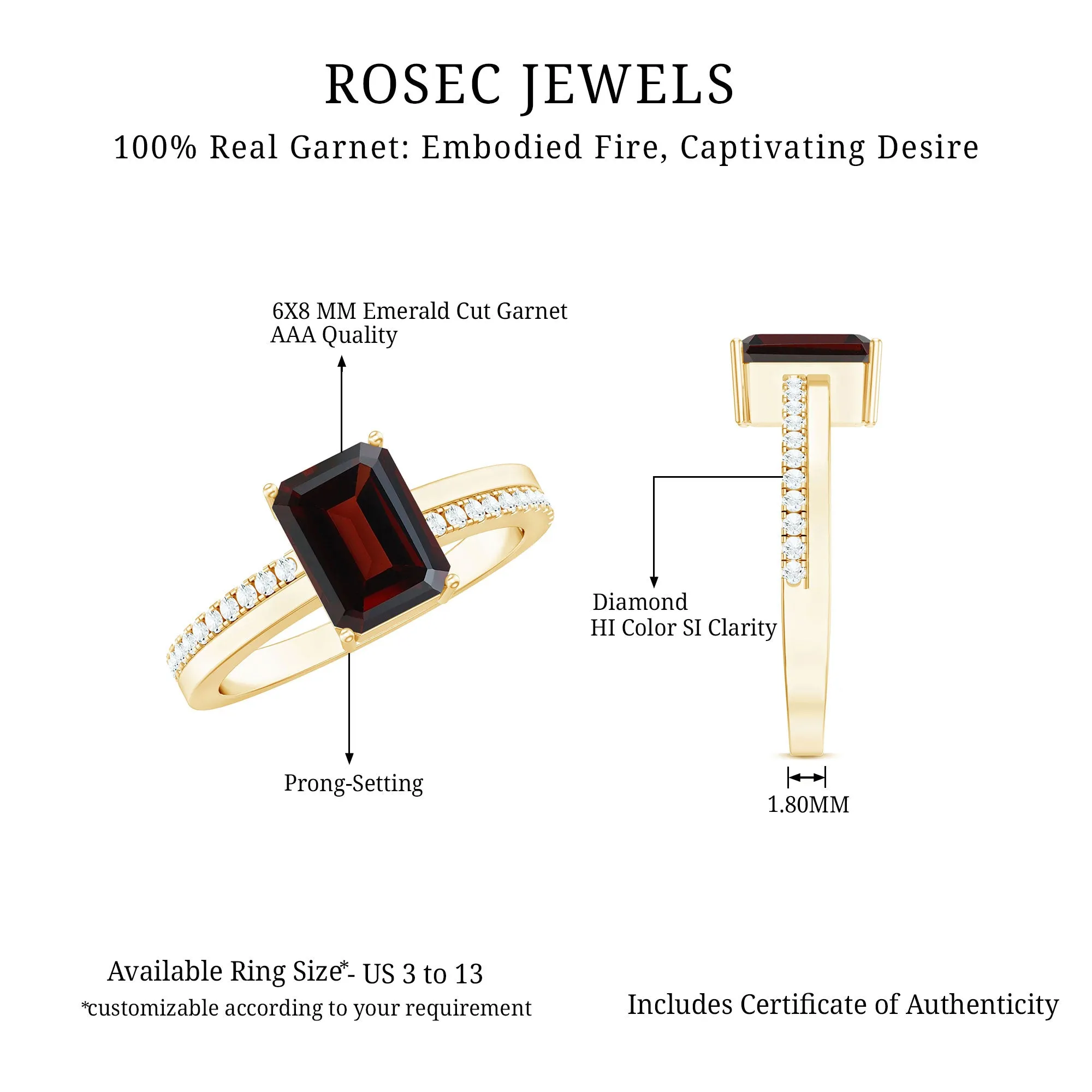 1.75 CT Garnet Two Tone Solitaire Ring with Diamond