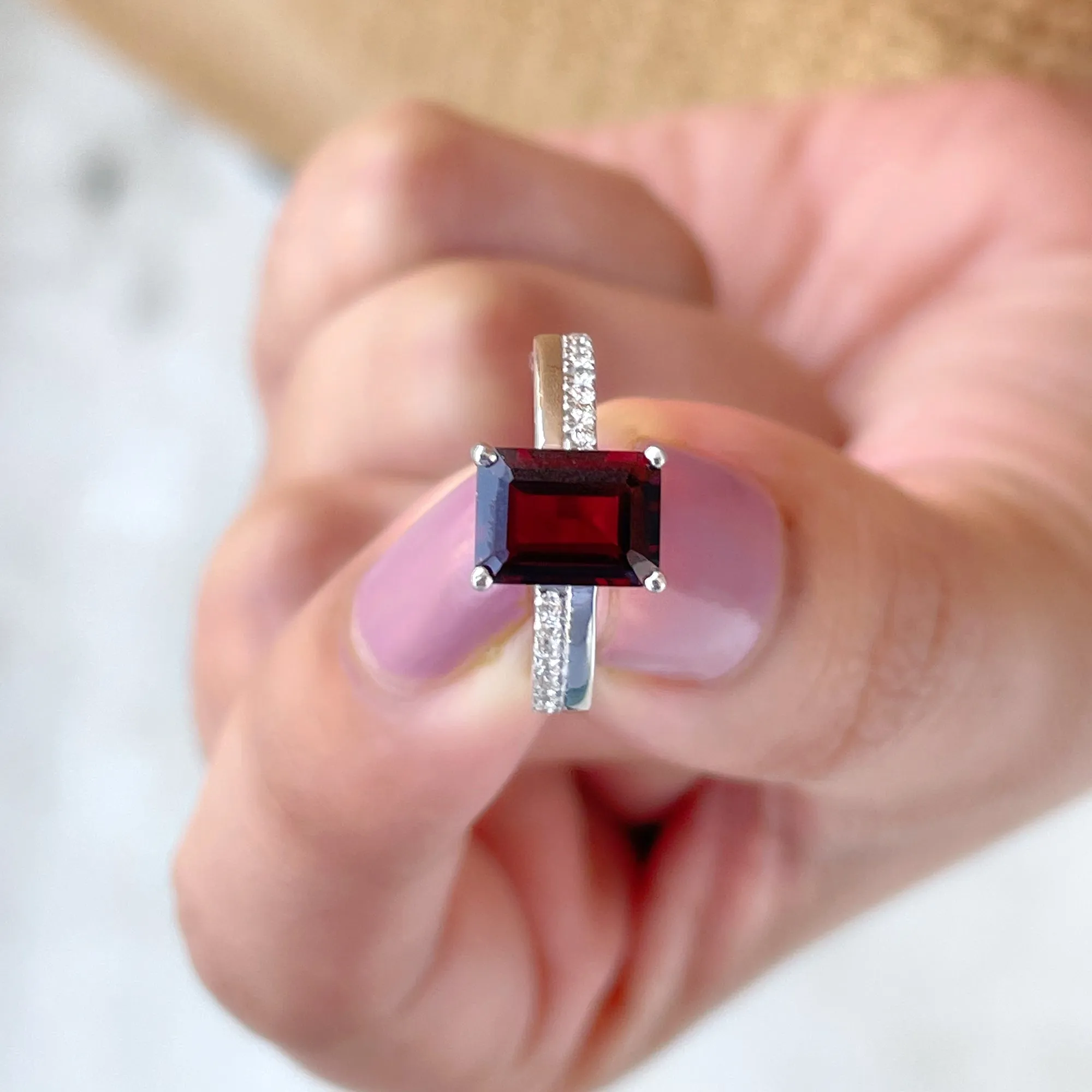 1.75 CT Garnet Two Tone Solitaire Ring with Diamond