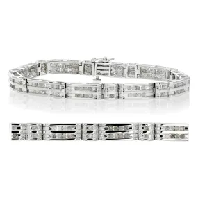 1.75 cttw Men's Diamond Bracelet .925 Sterling Silver With Rhodium 9 Inch 12 Grams