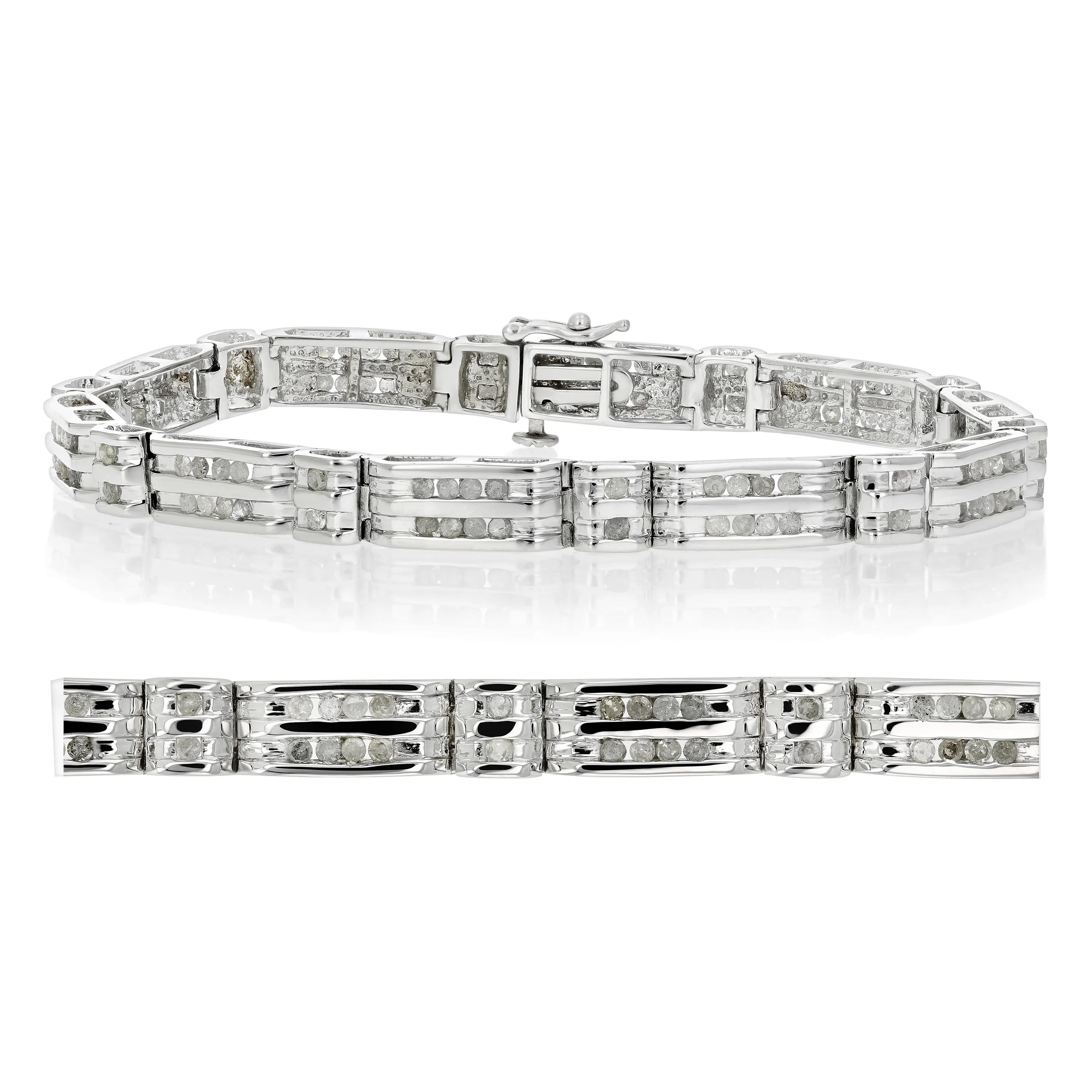 1.75 cttw Men's Diamond Bracelet .925 Sterling Silver With Rhodium 9 Inch 12 Grams