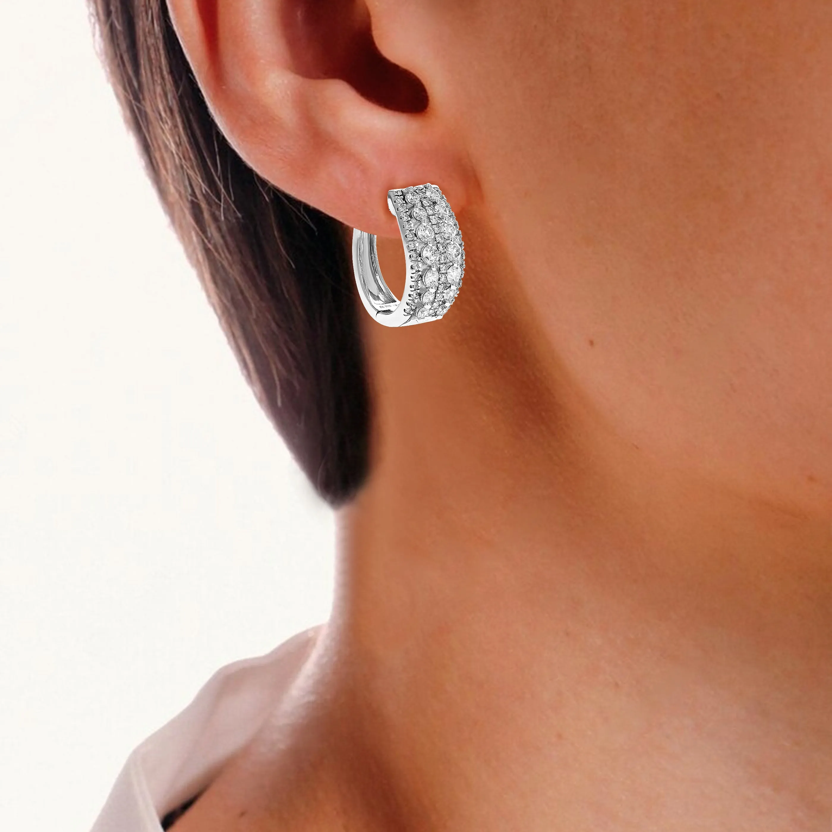 1.75 cttw Round Cut Lab Grown Diamond Hoop Earrings in .925 Sterling Silver Prong Set 2/3 Inch