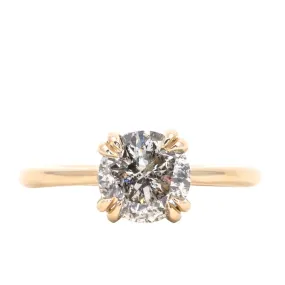 1.76ct Round Salt & Pepper Diamond Hidden Halo Double Prong Solitaire in 14k Yellow Gold