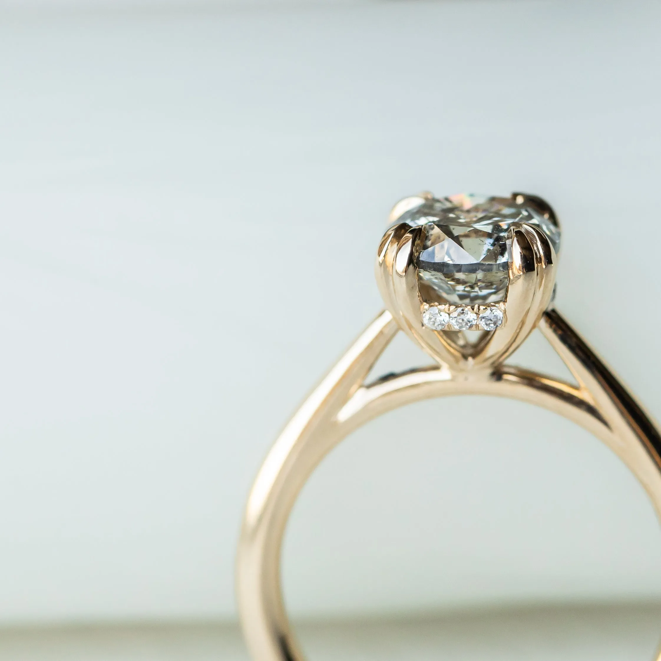 1.76ct Round Salt & Pepper Diamond Hidden Halo Double Prong Solitaire in 14k Yellow Gold