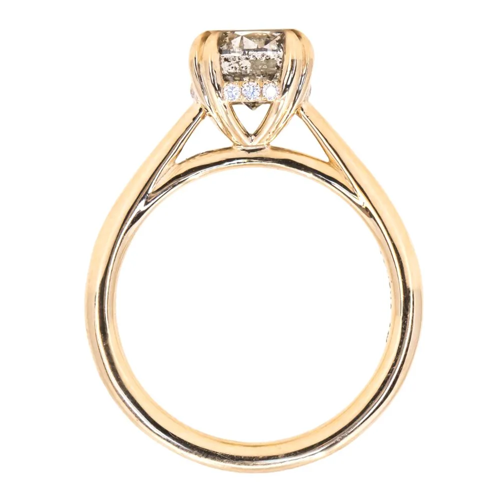 1.76ct Round Salt & Pepper Diamond Hidden Halo Double Prong Solitaire in 14k Yellow Gold