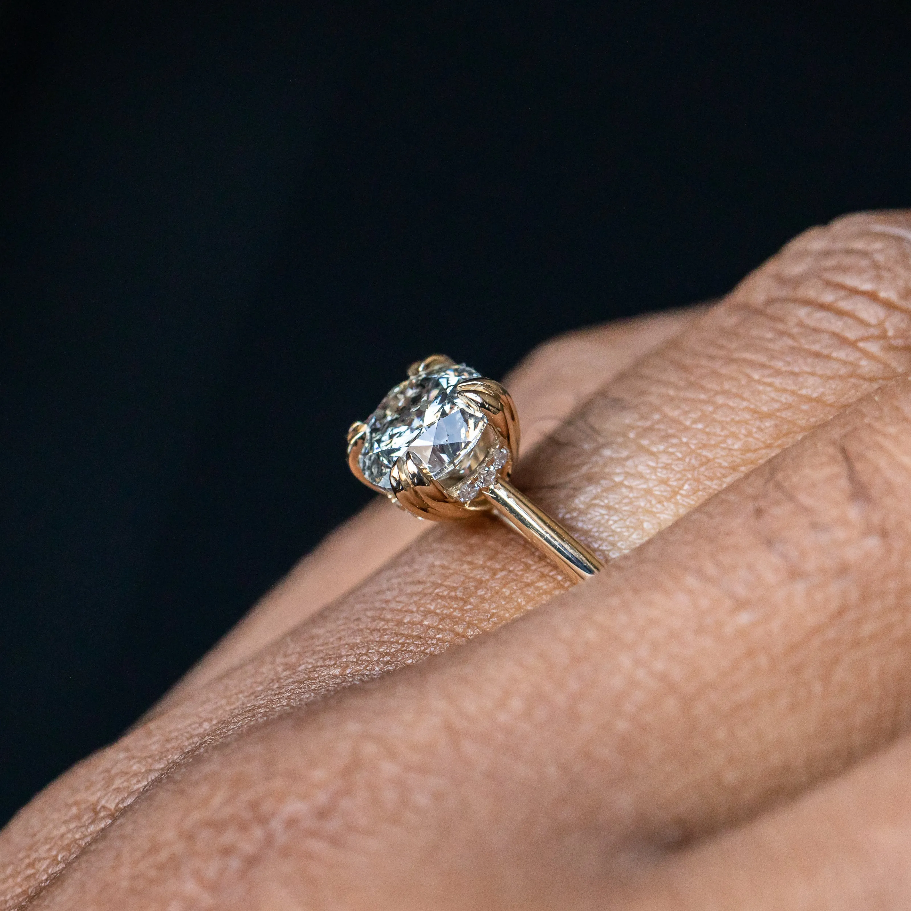 1.76ct Round Salt & Pepper Diamond Hidden Halo Double Prong Solitaire in 14k Yellow Gold
