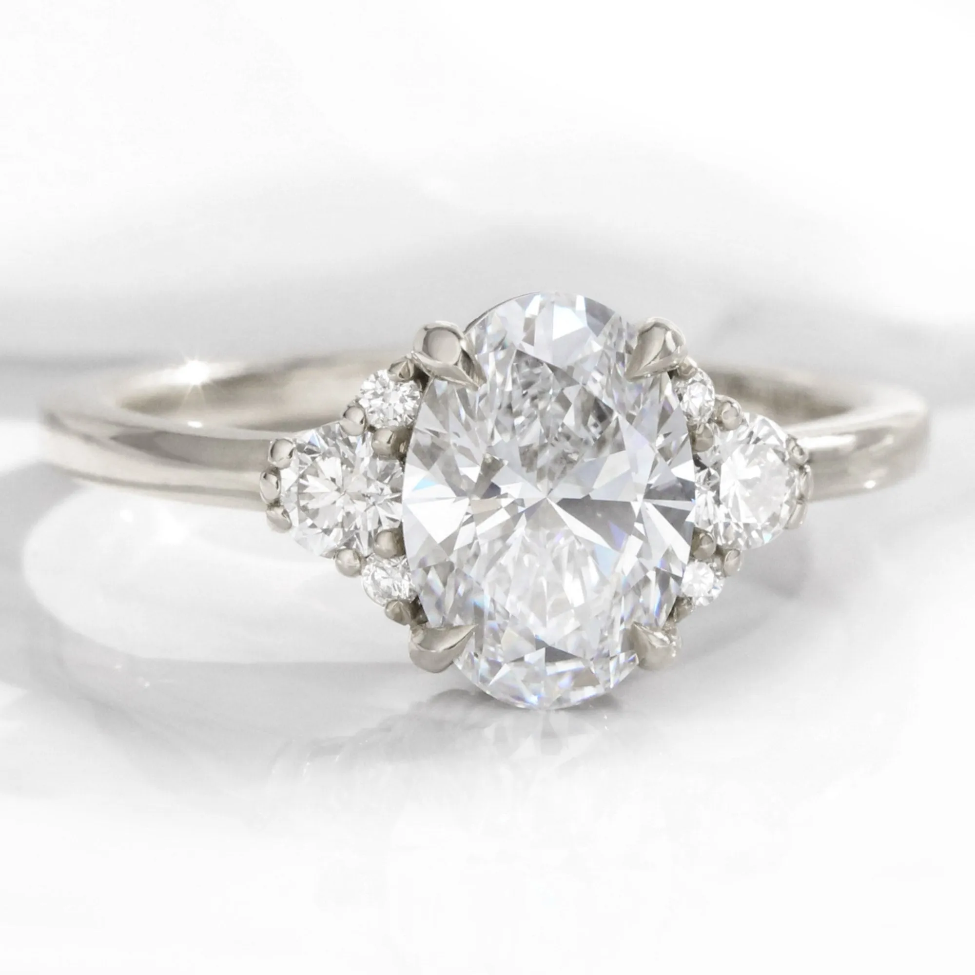 1.78 Ct. Oval Lab Diamond Ring w/ Natural Diamonds in Flora 3 Stone Ring
