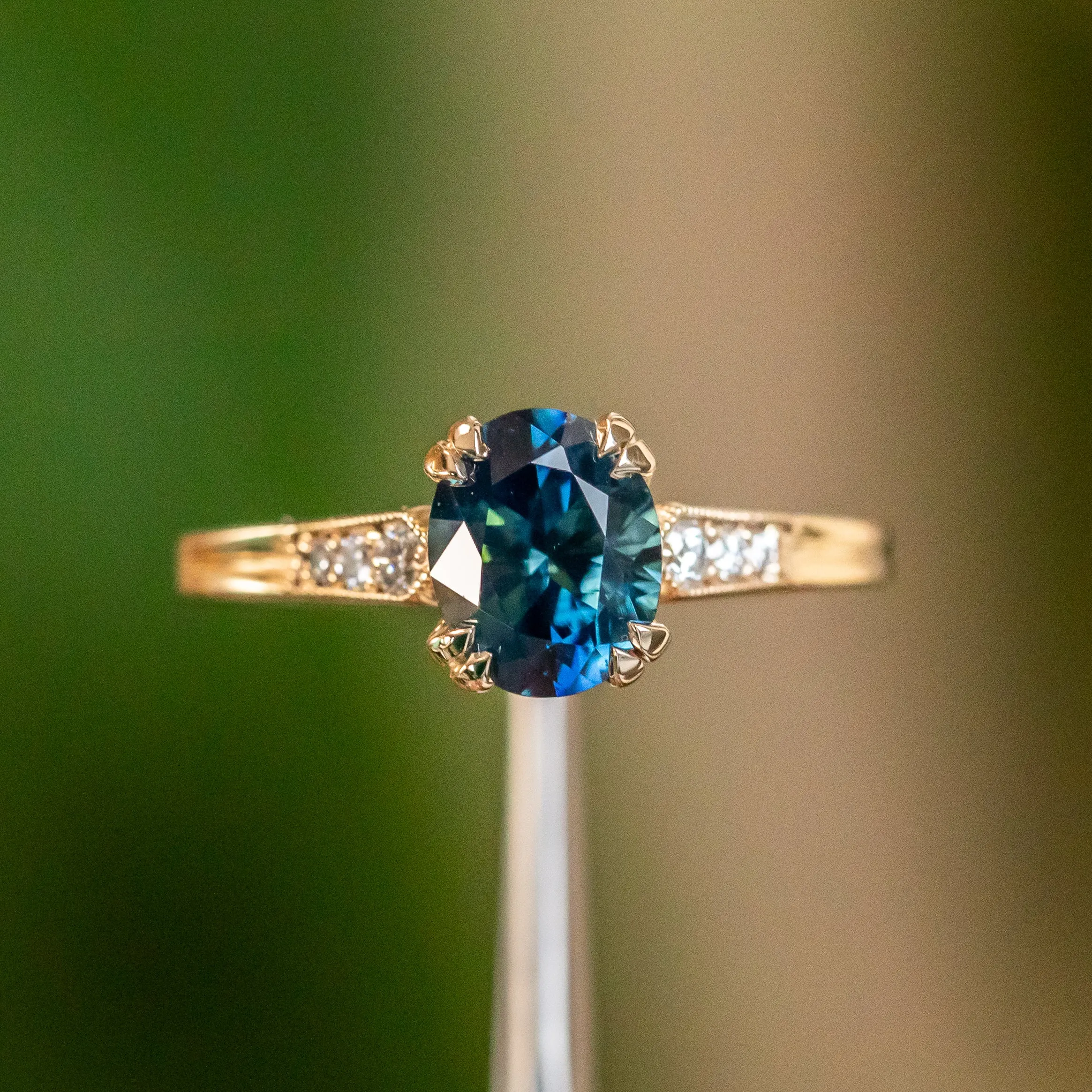 1.88ct Oval Sapphire Double Prong Vintage Cathedral Ring in 14k Yellow Gold