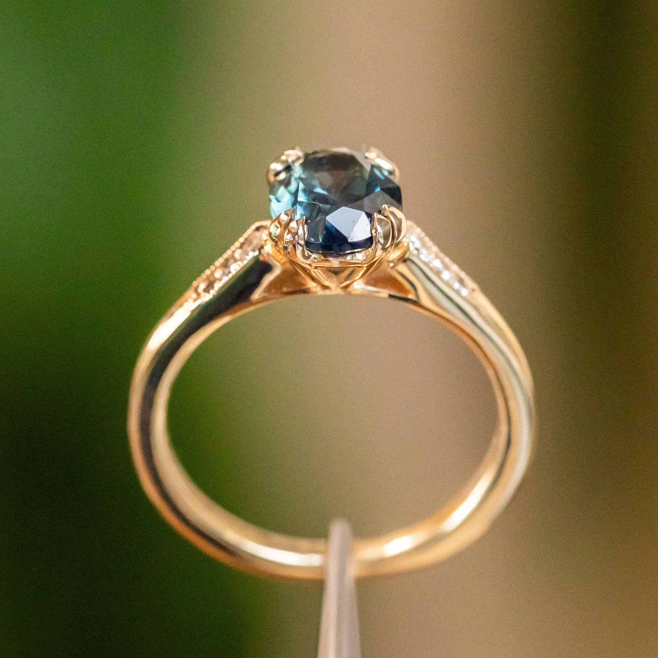 1.88ct Oval Sapphire Double Prong Vintage Cathedral Ring in 14k Yellow Gold