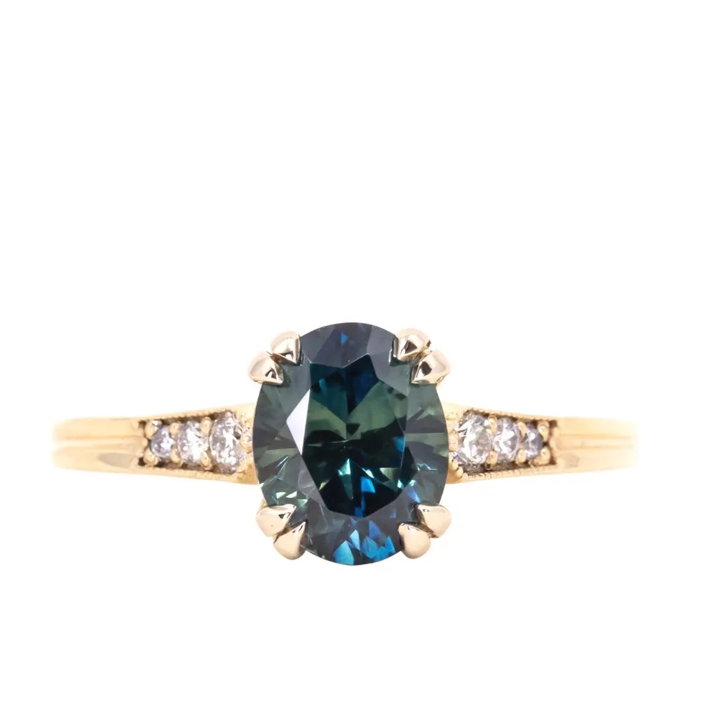 1.88ct Oval Sapphire Double Prong Vintage Cathedral Ring in 14k Yellow Gold