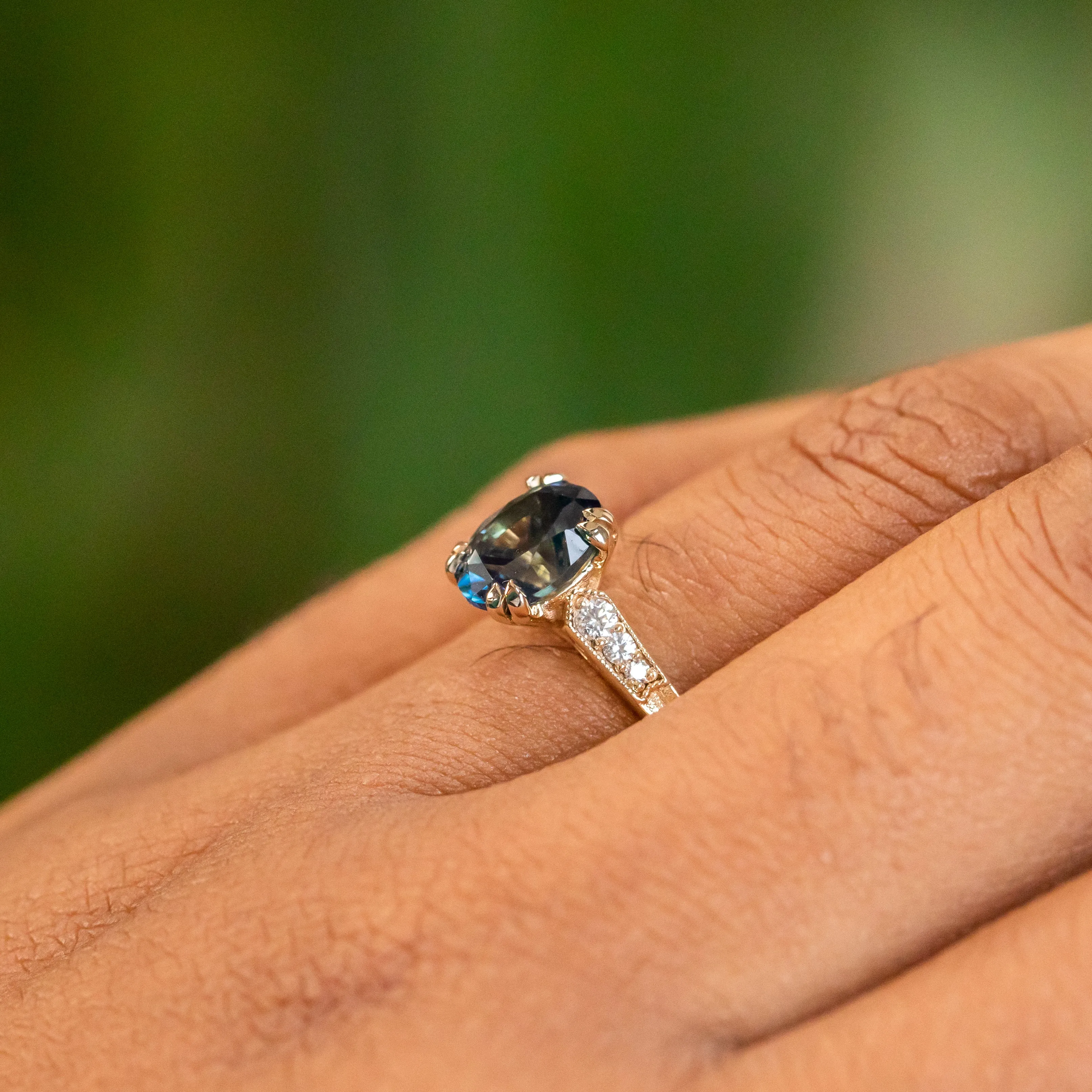 1.88ct Oval Sapphire Double Prong Vintage Cathedral Ring in 14k Yellow Gold