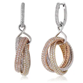 18K Gold Tri-Color 8.75ct Diamond Earrings