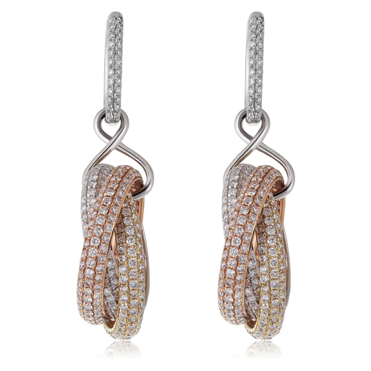 18K Gold Tri-Color 8.75ct Diamond Earrings