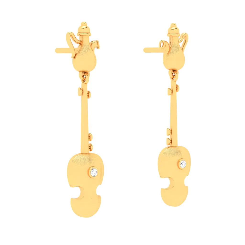 18KT Violin Shaped Gold Earrings From Diamond Collection