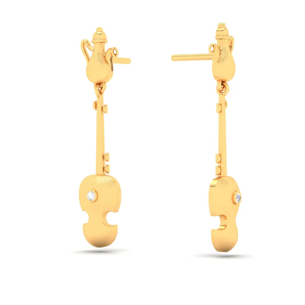 18KT Violin Shaped Gold Earrings From Diamond Collection