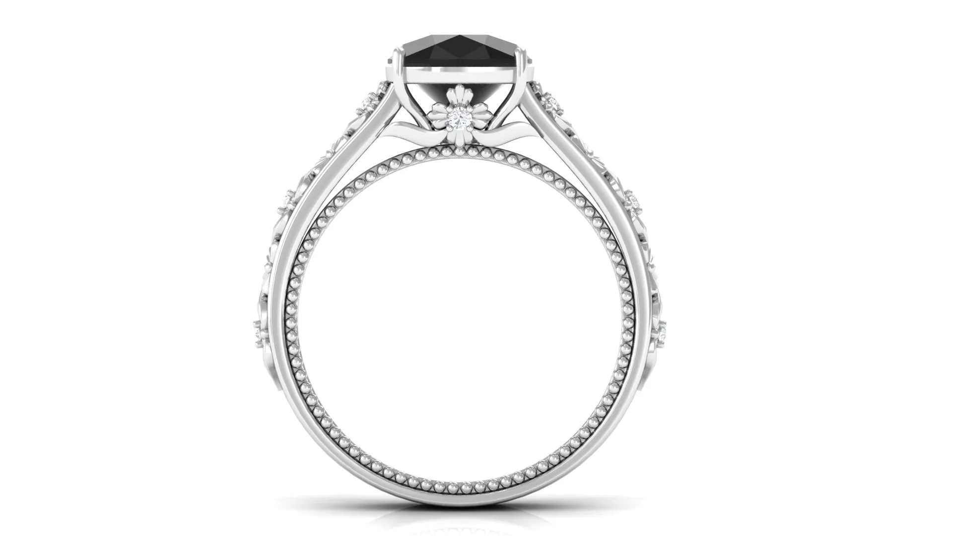 2 CT Cushion Cut Black Spinel Solitaire Engagement Ring