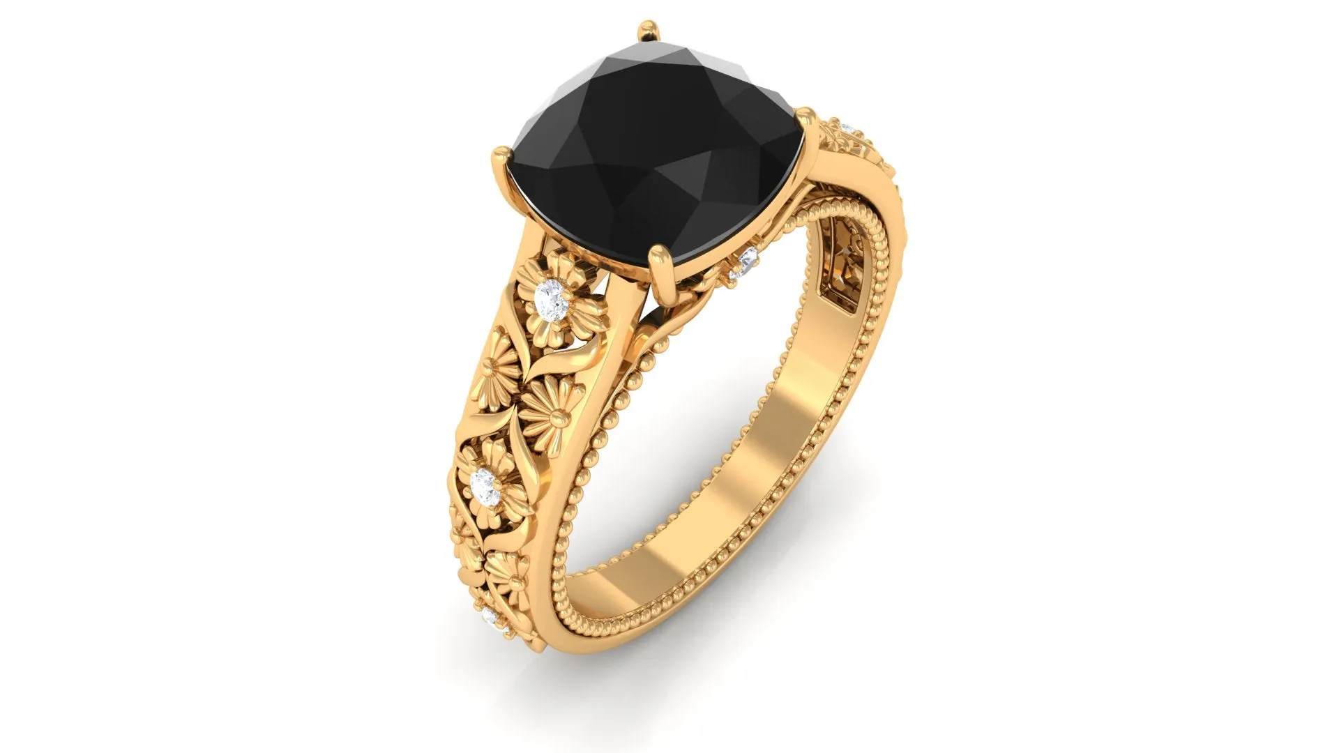 2 CT Cushion Cut Black Spinel Solitaire Engagement Ring