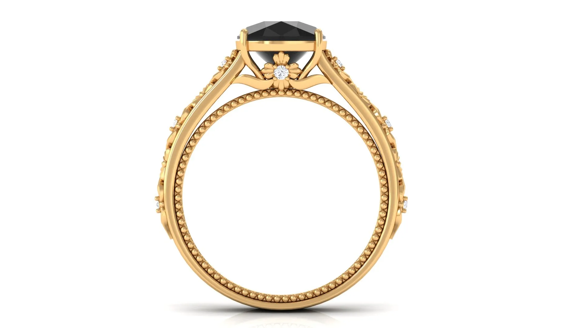 2 CT Cushion Cut Black Spinel Solitaire Engagement Ring