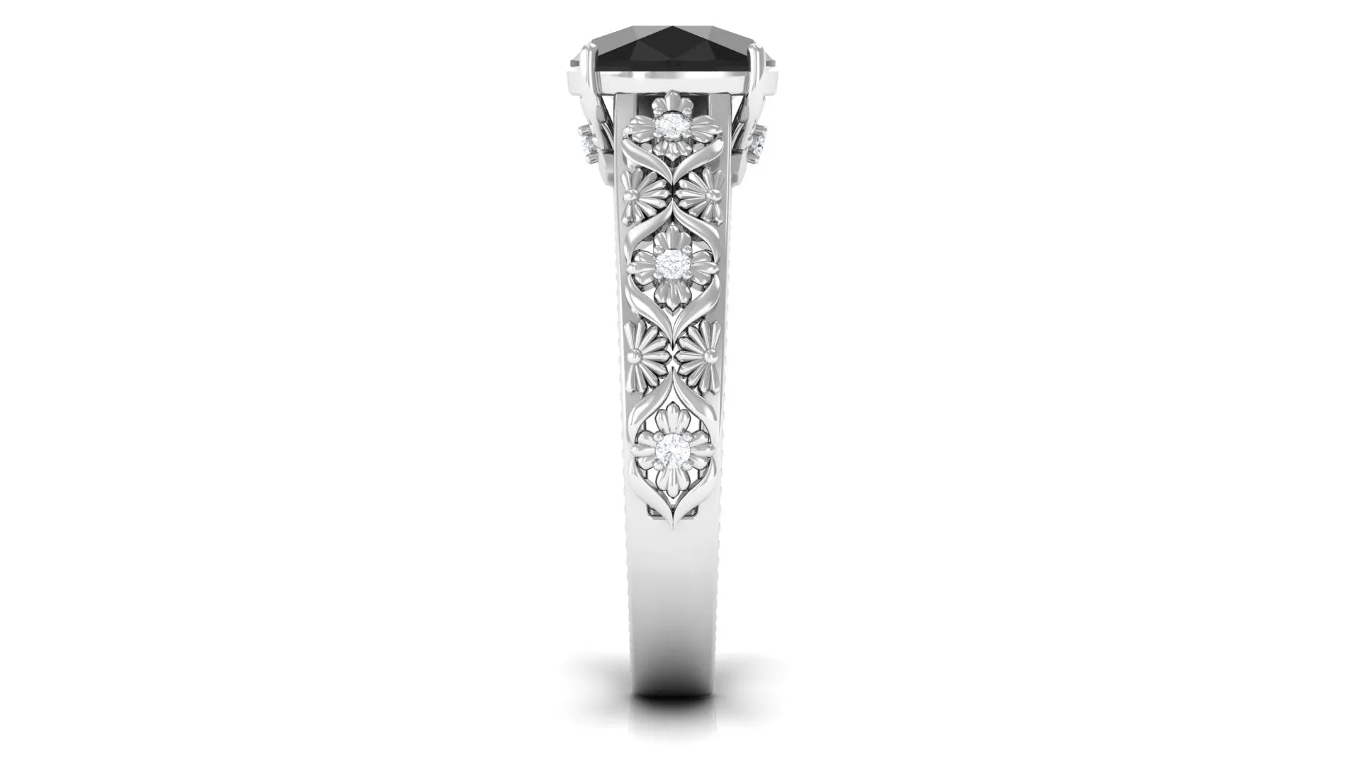2 CT Cushion Cut Black Spinel Solitaire Engagement Ring