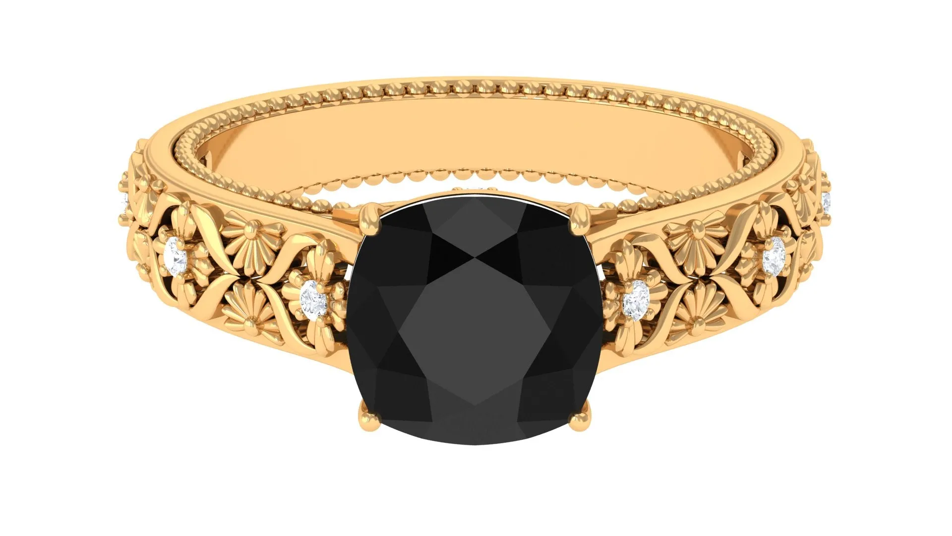 2 CT Cushion Cut Black Spinel Solitaire Engagement Ring