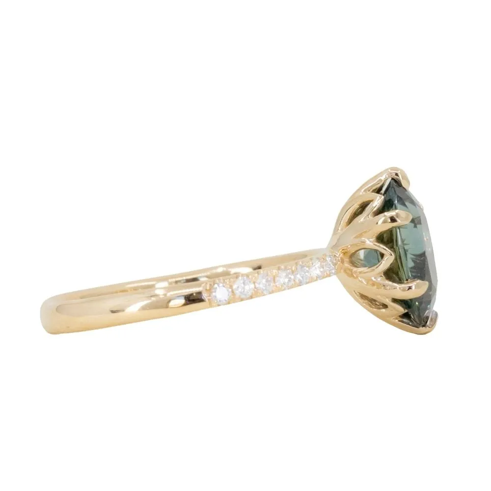 2.03ct Oval Parti Sapphire and Diamond Studded Lotus Six Prong Solitaire in 14k Yellow Gold