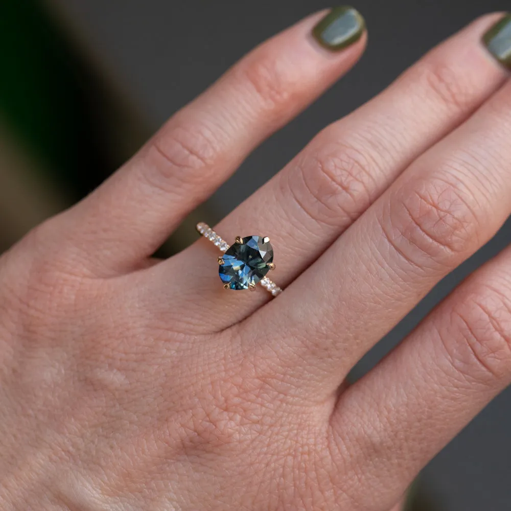 2.03ct Oval Parti Sapphire and Diamond Studded Lotus Six Prong Solitaire in 14k Yellow Gold