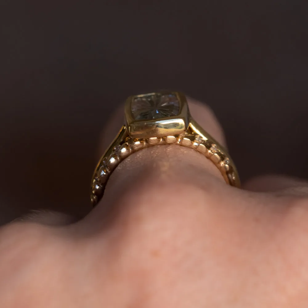 2.59ct Fantasy Cut Untreated Montana Sapphire Contemporary Bezel Set Ring in 18k Yellow