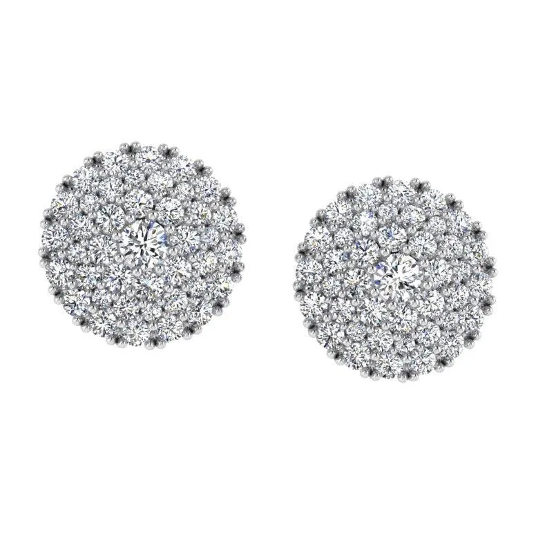 3 Row Halo Diamond Pave Stud Earrings