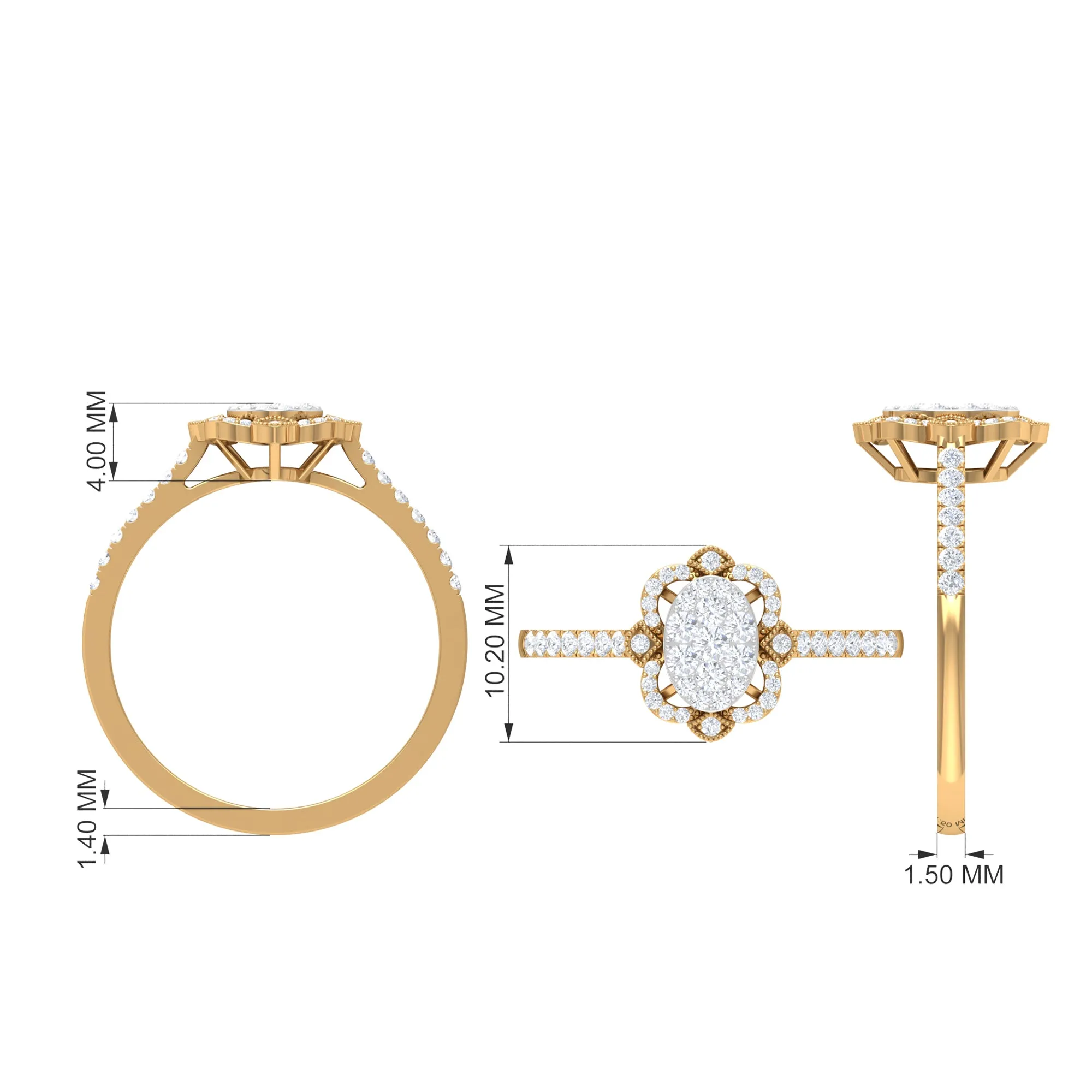 3/4 CT Diamond Solitaire Illusion Art Deco Ring