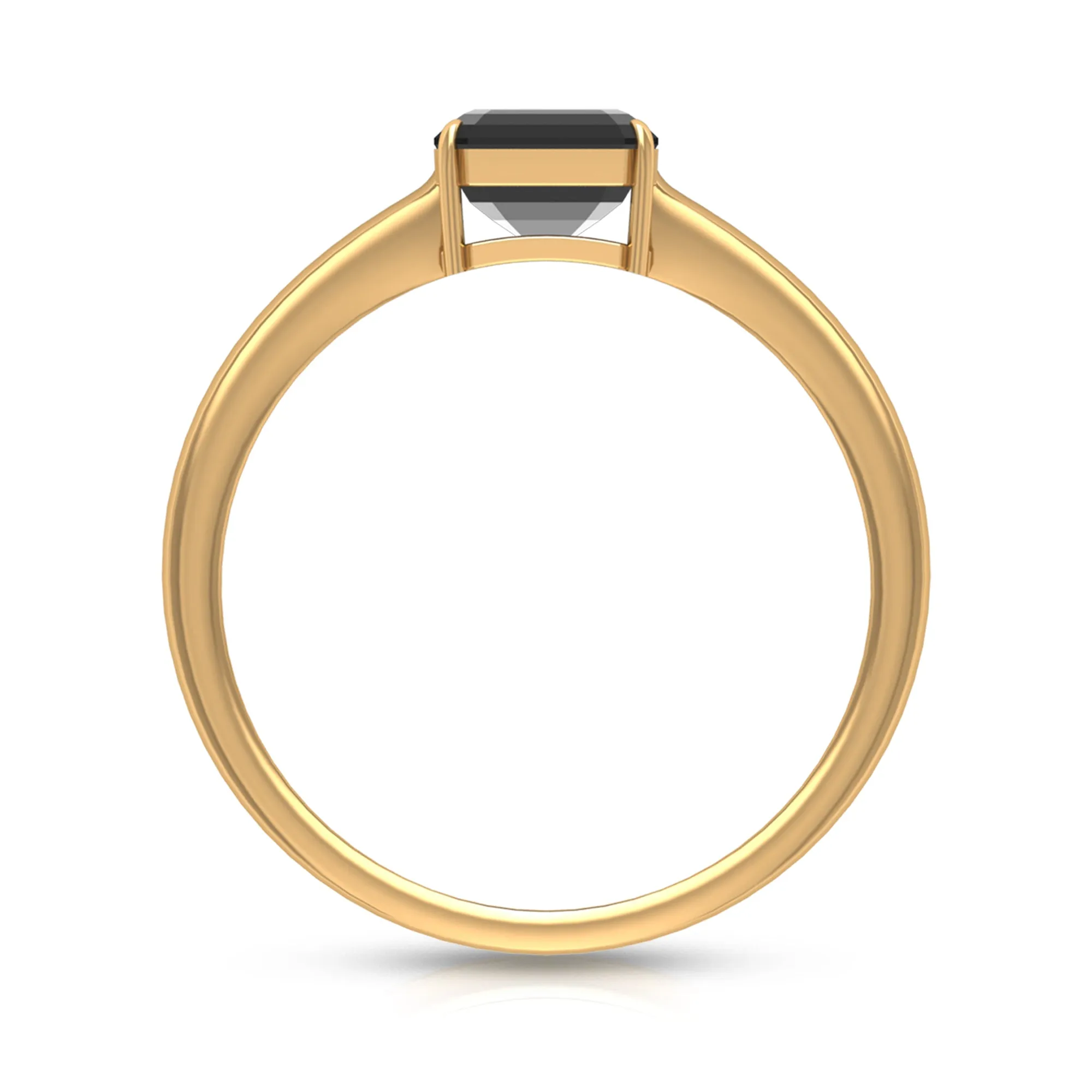 6 MM Asscher Cut Black Onyx Solitaire Ring for Women in Claw Setting with Gold Shank