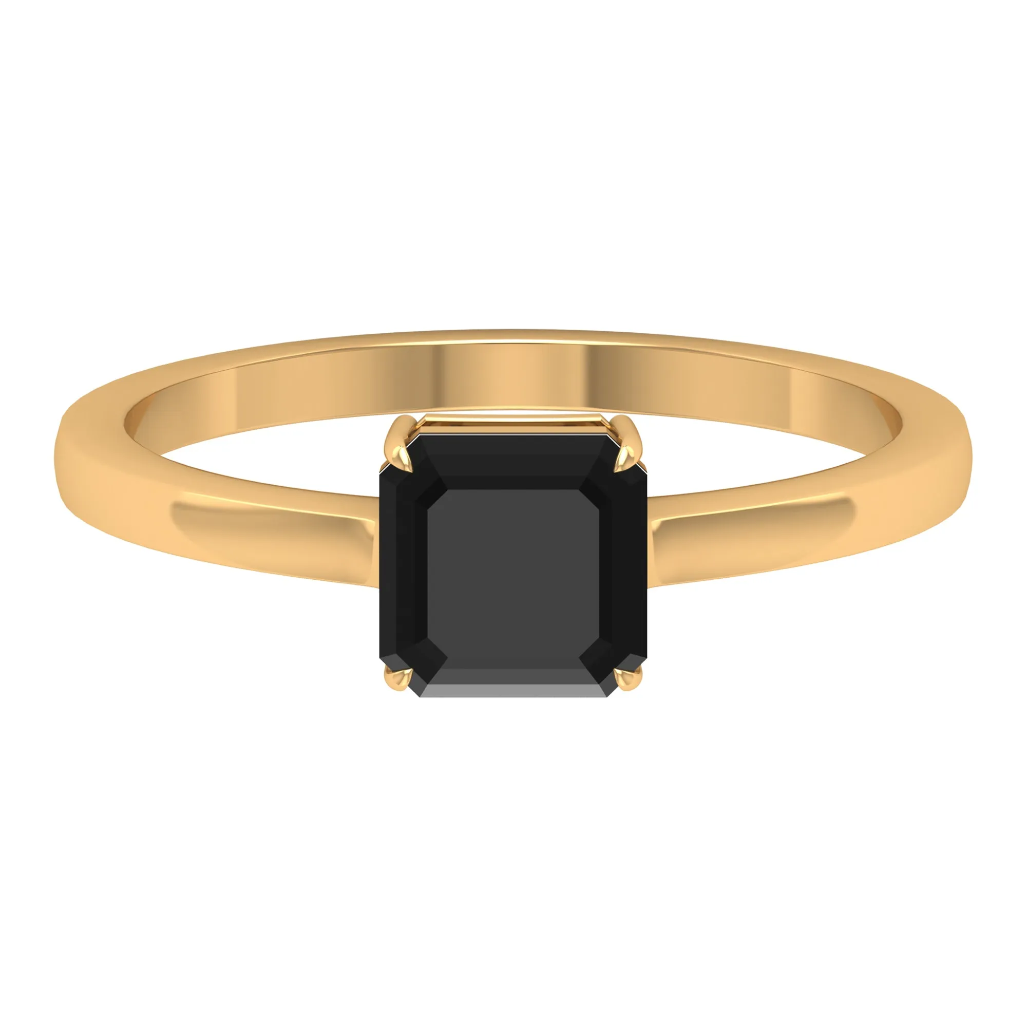 6 MM Asscher Cut Black Onyx Solitaire Ring for Women in Claw Setting with Gold Shank