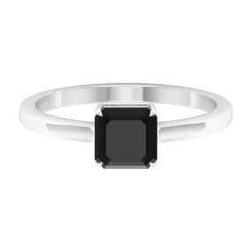 6 MM Asscher Cut Black Onyx Solitaire Ring for Women in Claw Setting with Gold Shank